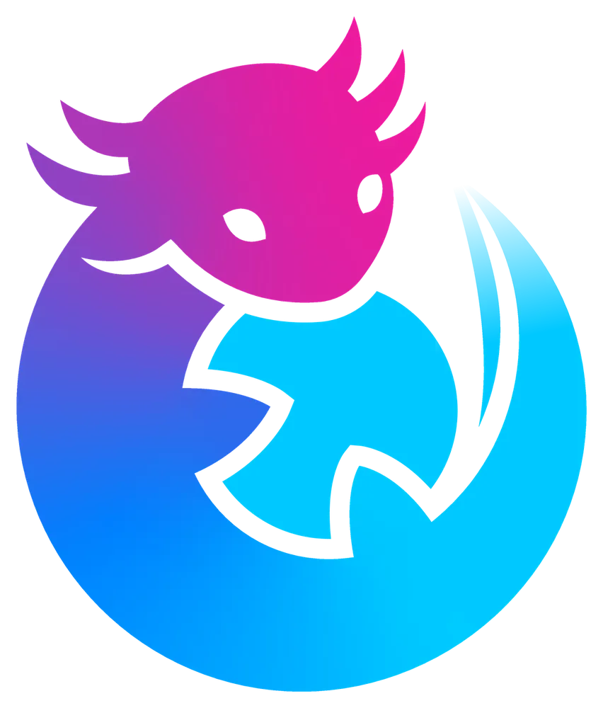 The Ambystech symbol, a stylized axolotl